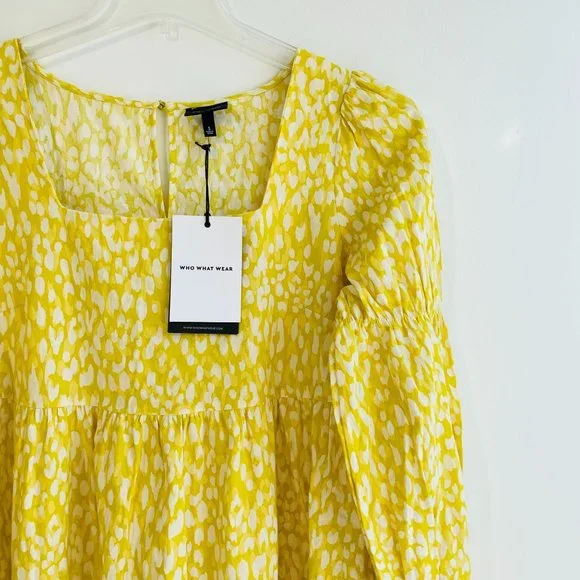 Who What Wear Women's Dress Medium Maxi Long Sleeve Yellow Leopard Print New - Picture 2 of 10